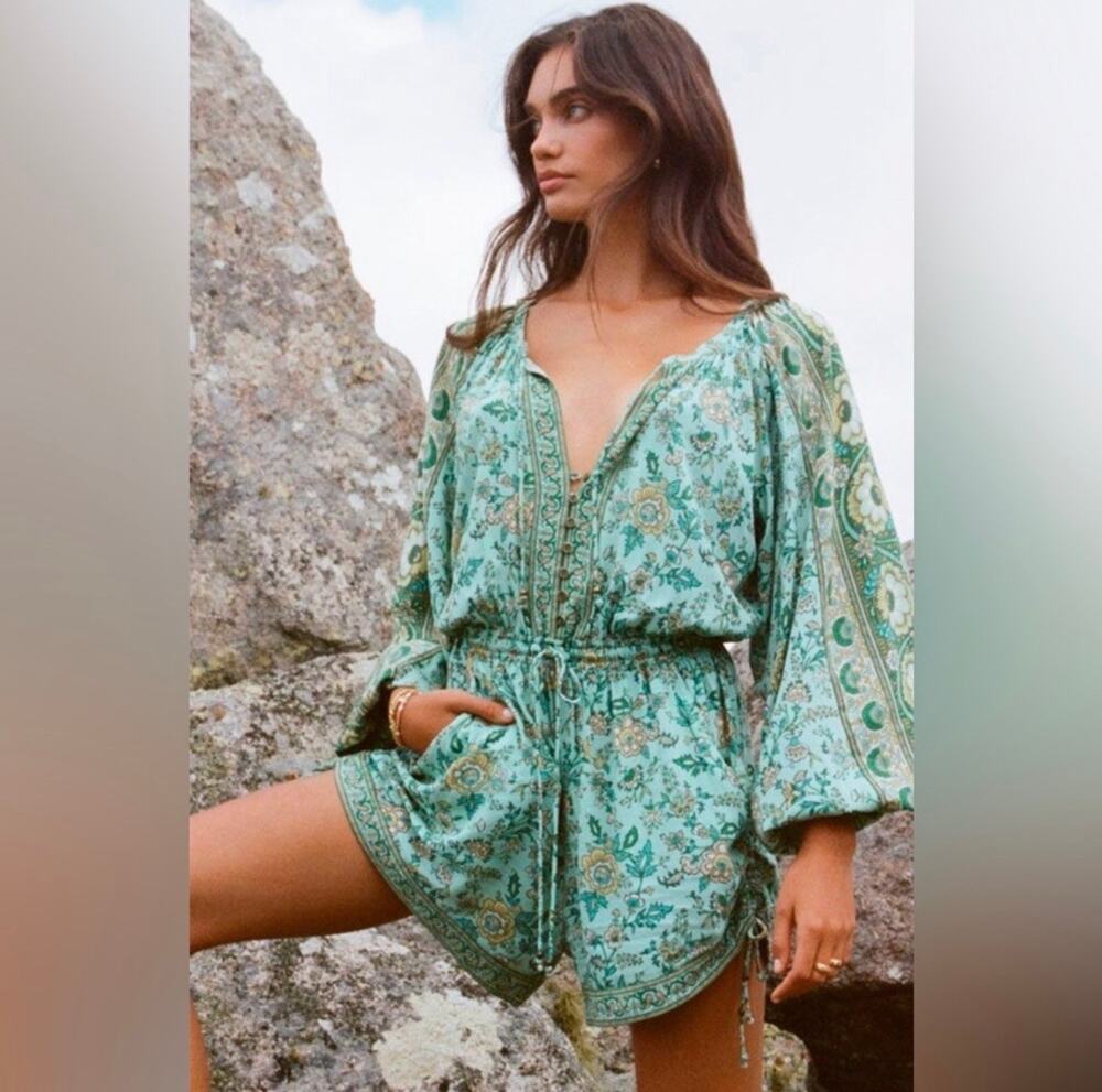 Spell & The Gypsy Folk Song Sage Floral Button Romper